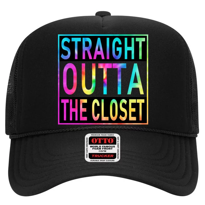 Straight Outta The Closet LGBT Rainbow High Crown Mesh Trucker Hat