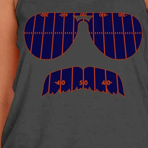 Strange Cargo Football Ditka Glasses And Stache Women's Knotted Racerback Tank