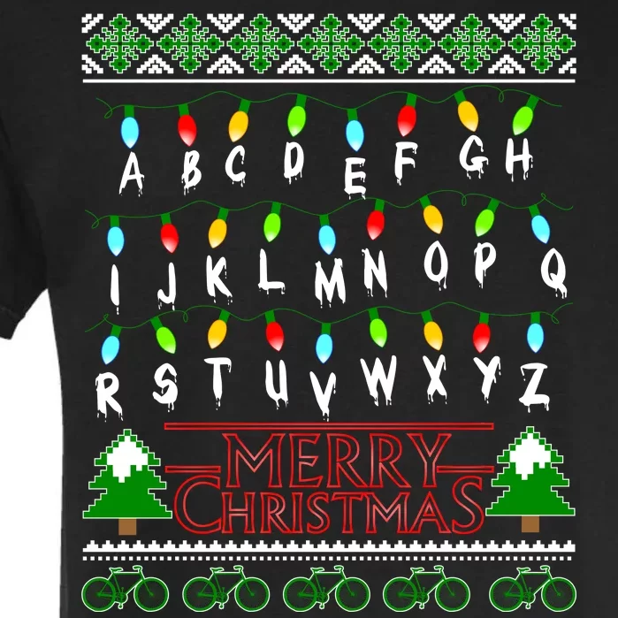 Strange Christmas Lights Alphabet Ugly Christmas Sweater Design Garment-Dyed Heavyweight T-Shirt