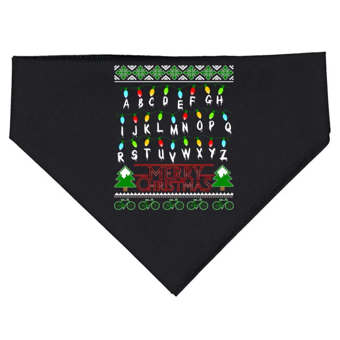 Strange Christmas Lights Alphabet Ugly Christmas Sweater Design USA-Made Doggie Bandana