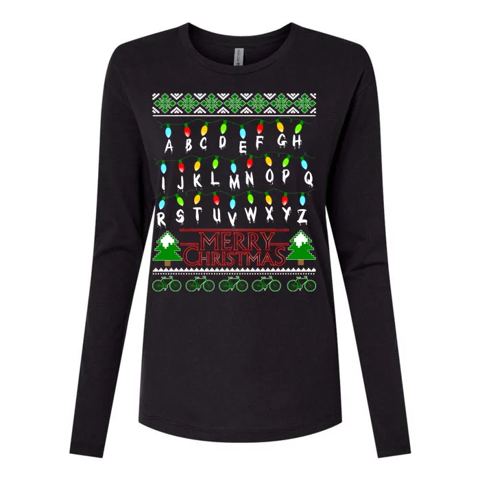 Strange Christmas Lights Alphabet Ugly Christmas Sweater Design Womens Cotton Relaxed Long Sleeve T-Shirt