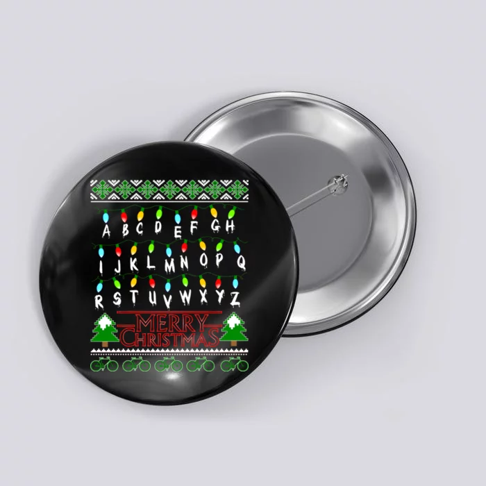 Strange Christmas Lights Alphabet Ugly Christmas Sweater Design Button