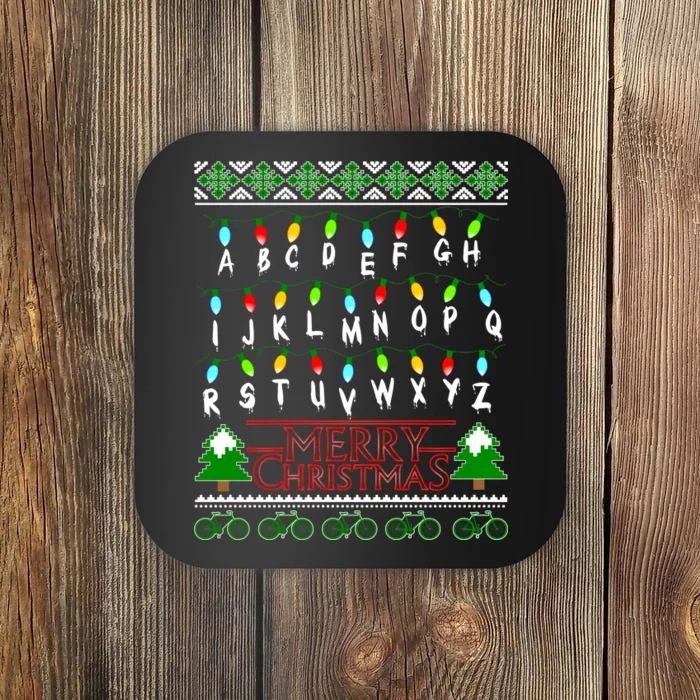 Strange Christmas Lights Alphabet Ugly Christmas Sweater Design Coaster