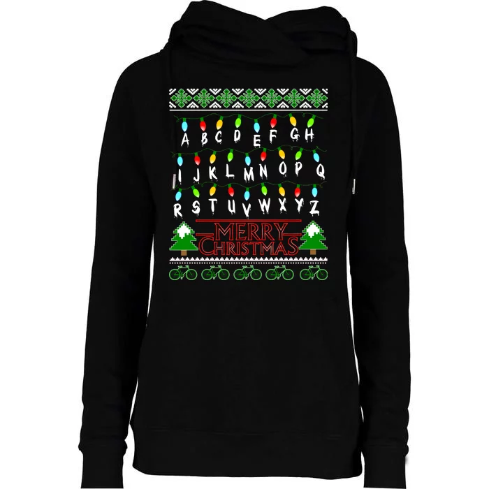 Strange Christmas Lights Alphabet Ugly Christmas Sweater Design Womens Funnel Neck Pullover Hood