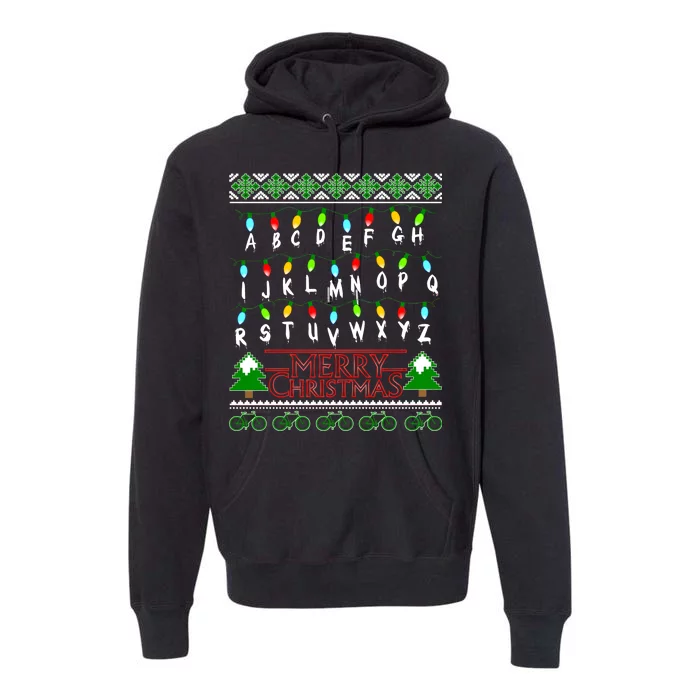 Strange Christmas Lights Alphabet Ugly Christmas Sweater Design Premium Hoodie