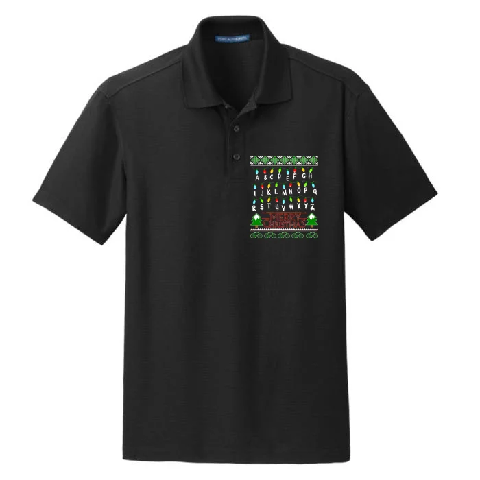 Strange Christmas Lights Alphabet Ugly Christmas Sweater Design Dry Zone Grid Performance Polo