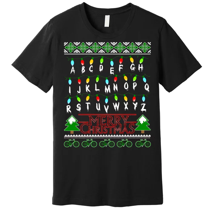 Strange Christmas Lights Alphabet Ugly Christmas Sweater Design Premium T-Shirt