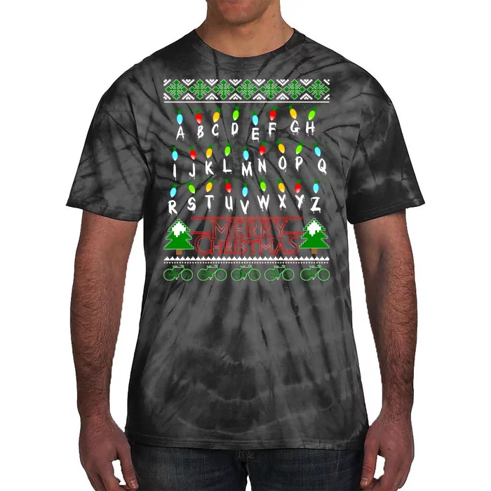 Strange Christmas Lights Alphabet Ugly Christmas Sweater Design Tie-Dye T-Shirt