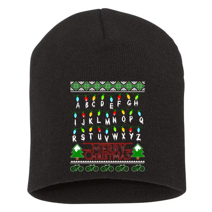 Strange Christmas Lights Alphabet Ugly Christmas Sweater Design Short Acrylic Beanie