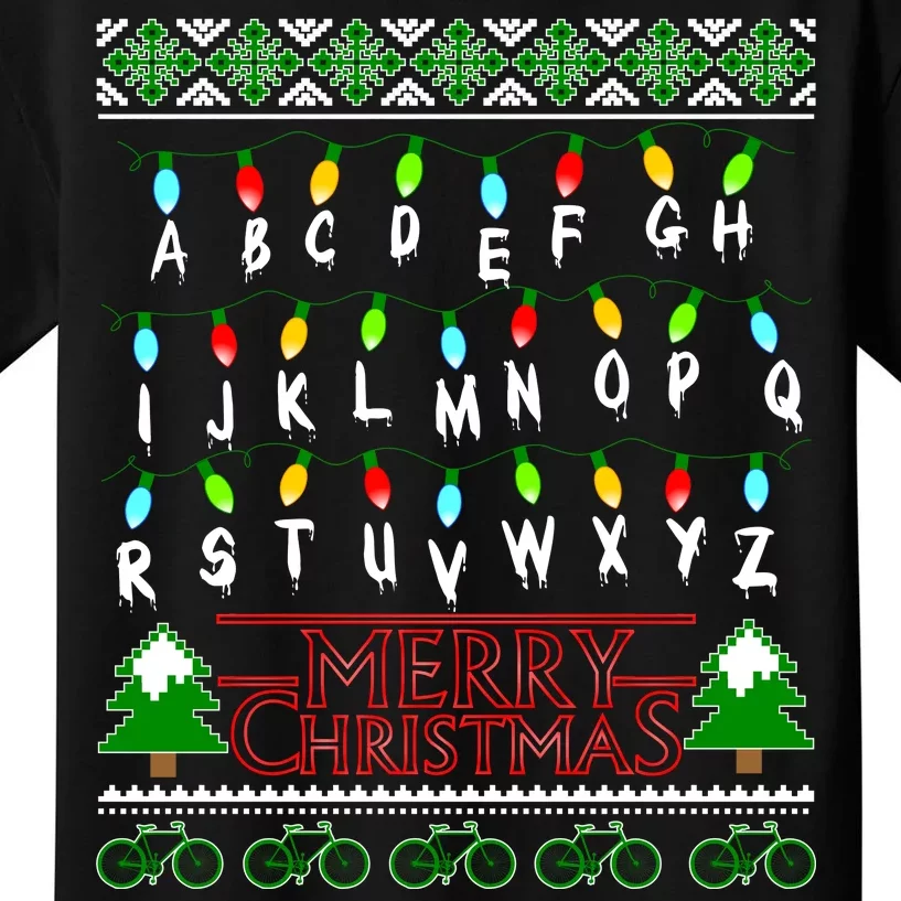 Strange Christmas Lights Alphabet Ugly Christmas Sweater Design Kids T-Shirt