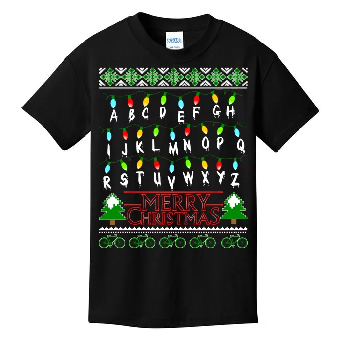 Strange Christmas Lights Alphabet Ugly Christmas Sweater Design Kids T-Shirt