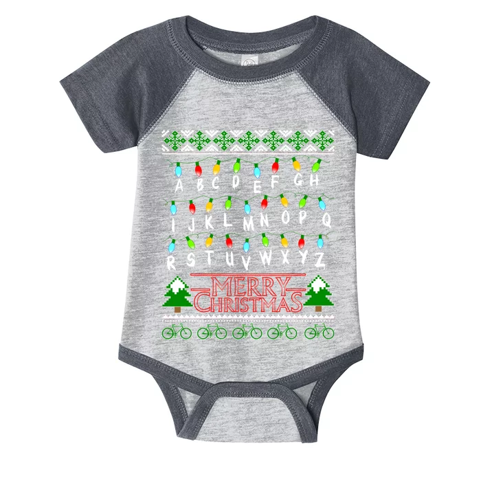 Strange Christmas Lights Alphabet Ugly Christmas Sweater Design Infant Baby Jersey Bodysuit