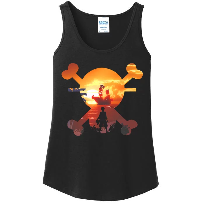 Straw Hat Prate Crew Crossbones Ladies Essential Tank