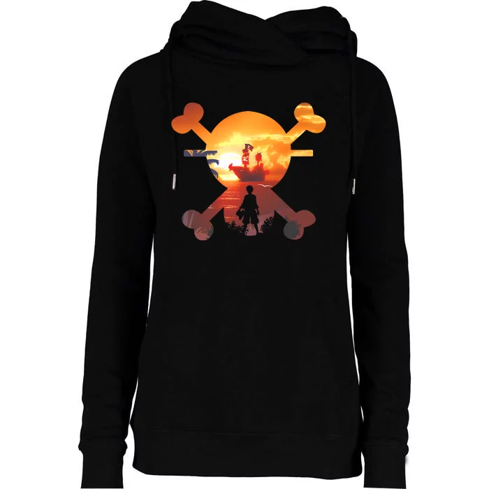 Straw Hat Prate Crew Crossbones Womens Funnel Neck Pullover Hood