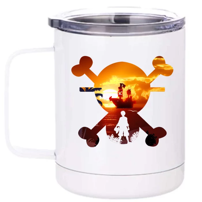 Straw Hat Prate Crew Crossbones Front & Back 12oz Stainless Steel Tumbler Cup