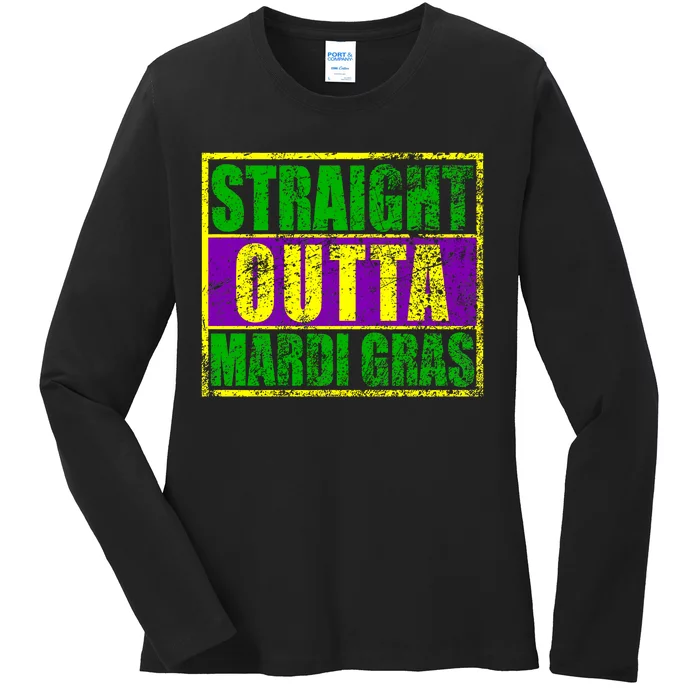 Striaght Outta Mardi Gras New Orleans Party Ladies Long Sleeve Shirt