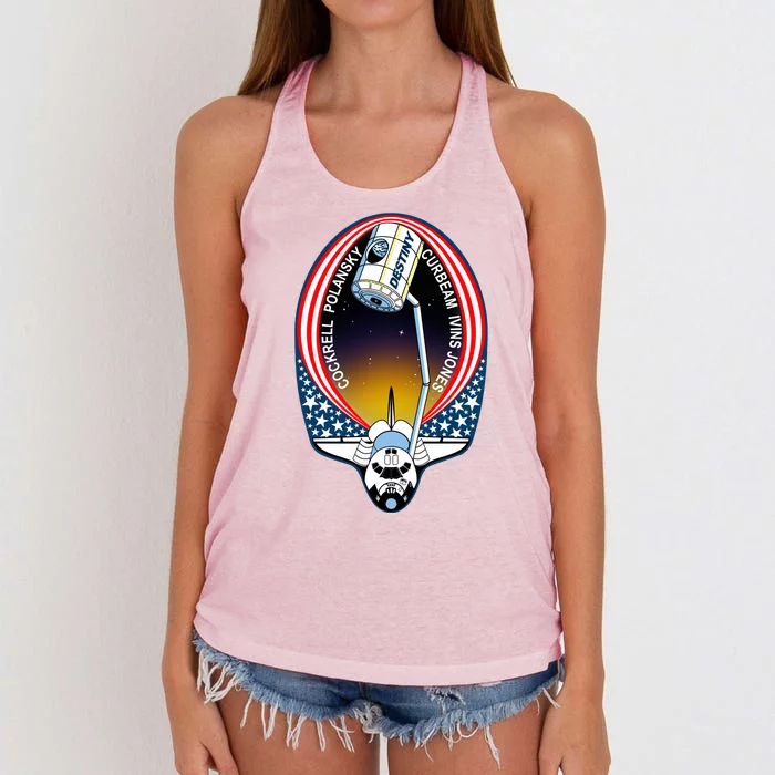 STS-98 Mission Patch Space Shuttle Atlantis Women's Knotted Racerback Tank