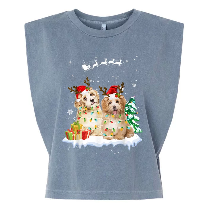 Shih Tzu Santa Christmas Tree Light Pajama Dog Xmas Gift Garment-Dyed Women's Muscle Tee