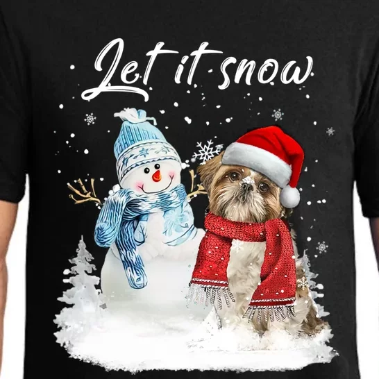 Shih Tzu Santa Dog Christmas Snow Xmas Pajama Funny Gift Pajama Set