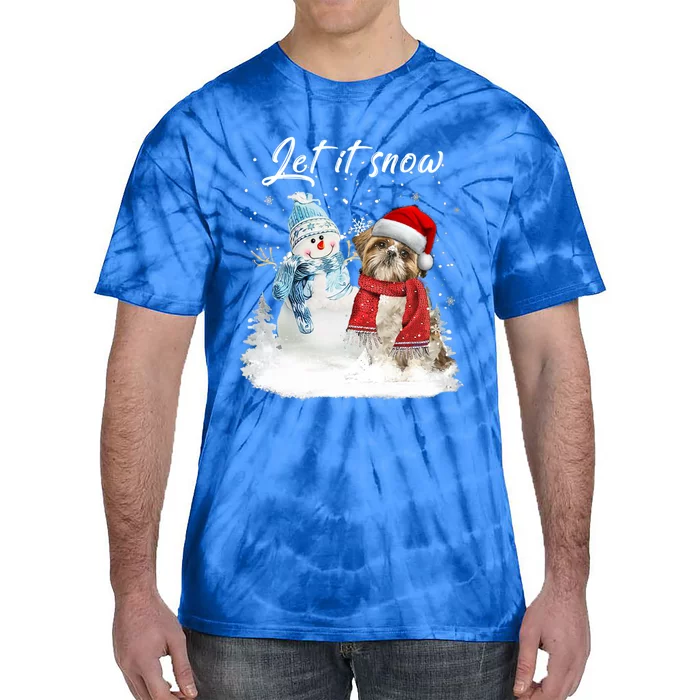 Shih Tzu Santa Dog Christmas Snow Xmas Pajama Funny Gift Tie-Dye T-Shirt