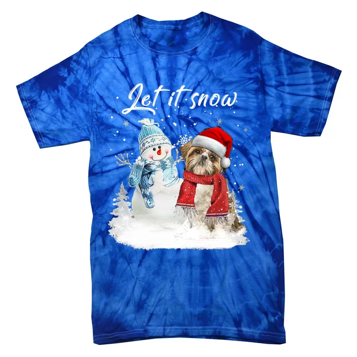 Shih Tzu Santa Dog Christmas Snow Xmas Pajama Funny Gift Tie-Dye T-Shirt