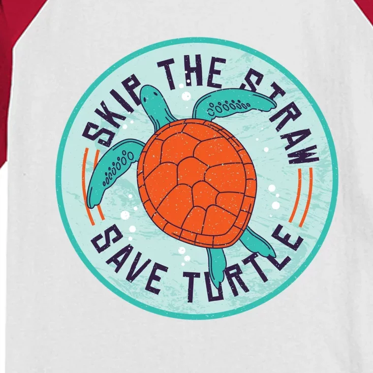 Skip The Straw Save Turtle Ocean Lover Meaningful Gift Kids Colorblock Raglan Jersey