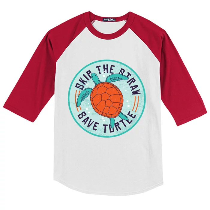 Skip The Straw Save Turtle Ocean Lover Meaningful Gift Kids Colorblock Raglan Jersey