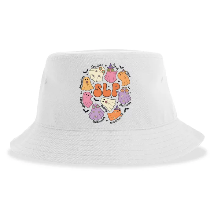 Speech Therapy Slp Ghost Halloween Sustainable Bucket Hat