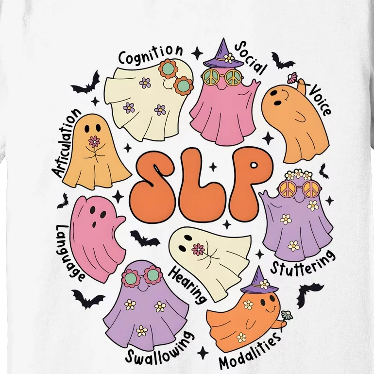 Speech Therapy Slp Ghost Halloween Premium T-Shirt