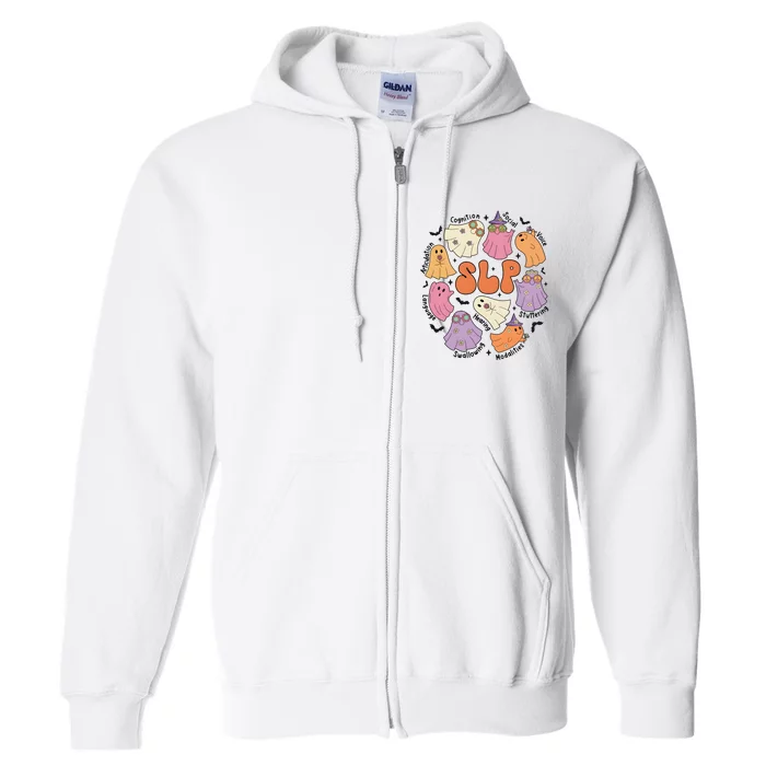 Speech Therapy Slp Ghost Halloween Full Zip Hoodie