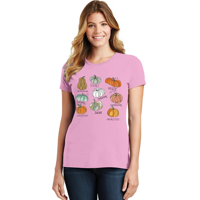 Speech Therapy Squad Pumpkin Fall Halloween Thanksgiving SLP Women's T-Shirt