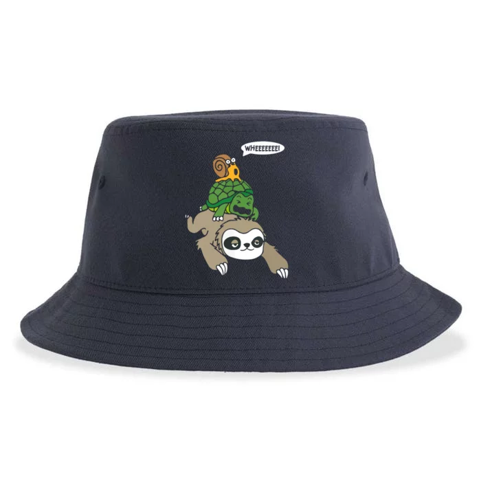 Sloth Turtle Snail Piggyback Animal Running Wild Tee Sustainable Bucket Hat