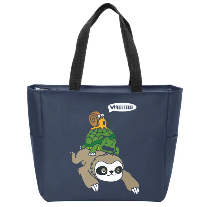 Sloth Turtle Snail Piggyback Animal Running Wild Tee Zip Tote Bag