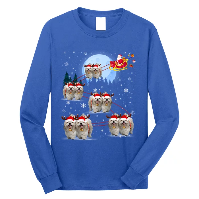 Shih Tzu Santa Reindeer Sleigh Santa Hat Christmas Gift Long Sleeve Shirt