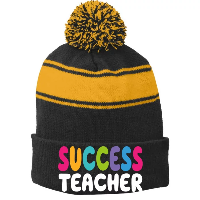 Success Teacher Stripe Pom Pom Beanie