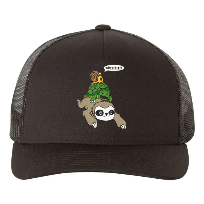 Sloth Turtle Snail Piggyback Animal Running Wild Yupoong Adult 5-Panel Trucker Hat