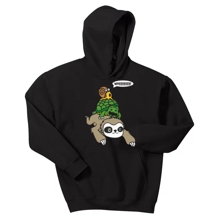 Sloth Turtle Snail Piggyback Animal Running Wild Kids Hoodie