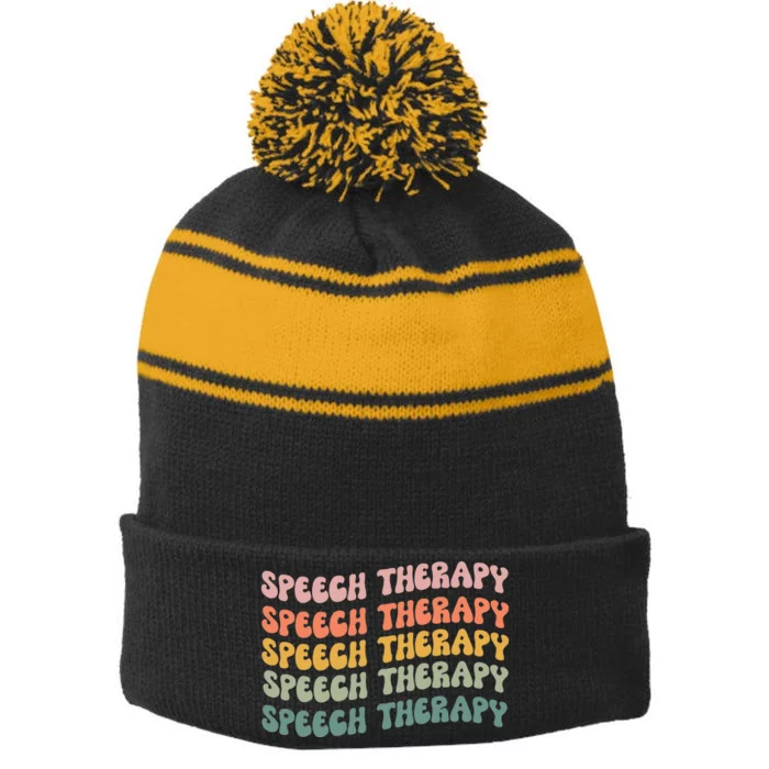 Speech Therapy Speech Language Pathologist Slp Team Stripe Pom Pom Beanie