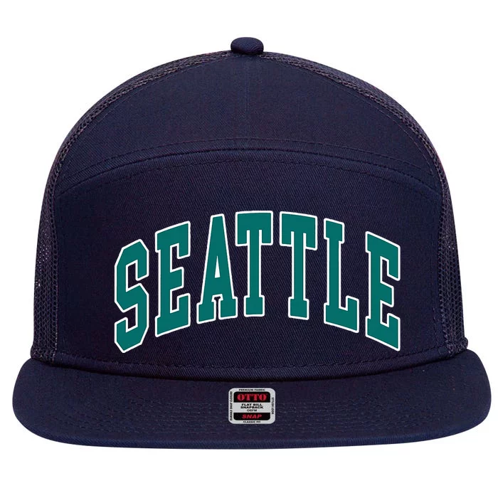 Seattle Text 7 Panel Mesh Trucker Snapback Hat