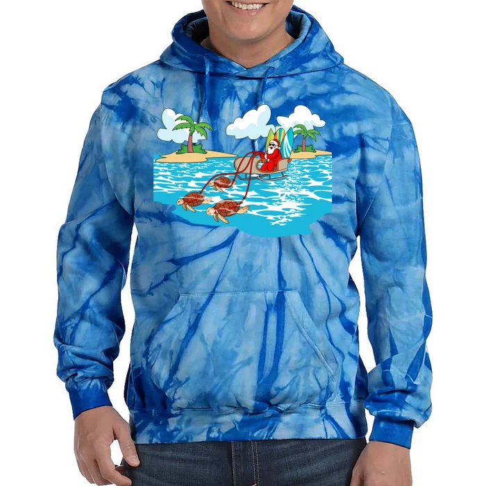 Sea Turtle Sleigh Santa Beach Surfboard Christmas In July Cool Gift Tie Dye Hoodie