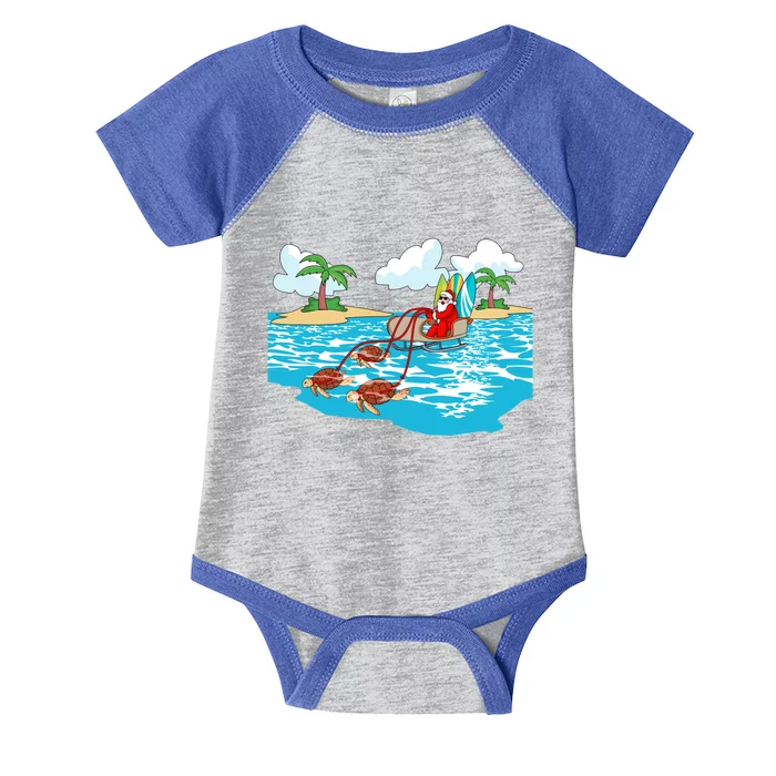 Sea Turtle Sleigh Santa Beach Surfboard Christmas In July Cool Gift Infant Baby Jersey Bodysuit