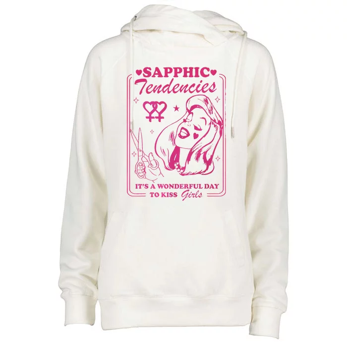 Sapphic Tendencies Sapphic Retro Lesbian Womens Funnel Neck Pullover Hood