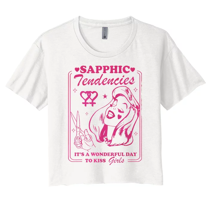 Sapphic Tendencies Sapphic Retro Lesbian Women's Crop Top Tee