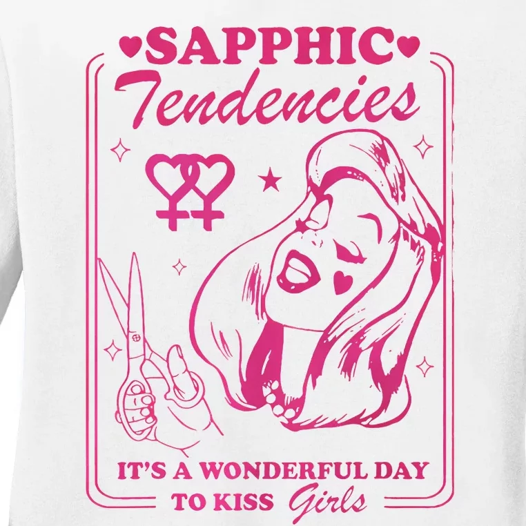 Sapphic Tendencies Sapphic Retro Lesbian Ladies Long Sleeve Shirt