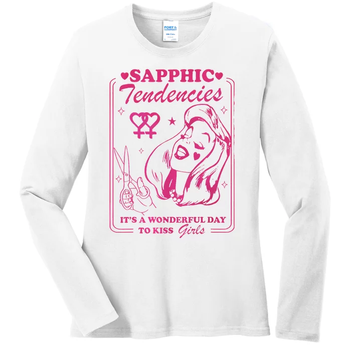 Sapphic Tendencies Sapphic Retro Lesbian Ladies Long Sleeve Shirt