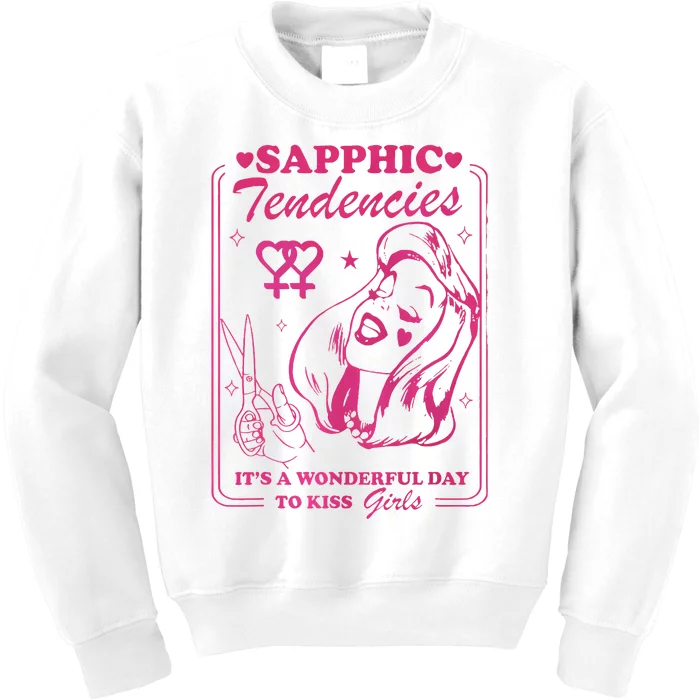 Sapphic Tendencies Sapphic Retro Lesbian Kids Sweatshirt