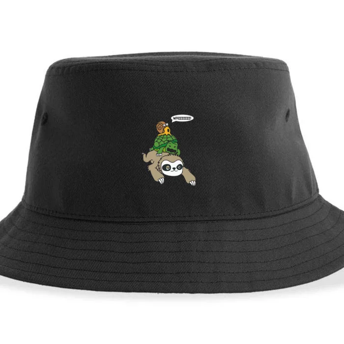 Sloth Turtle Snail Piggyback Animal Running Wild Tee Sustainable Bucket Hat