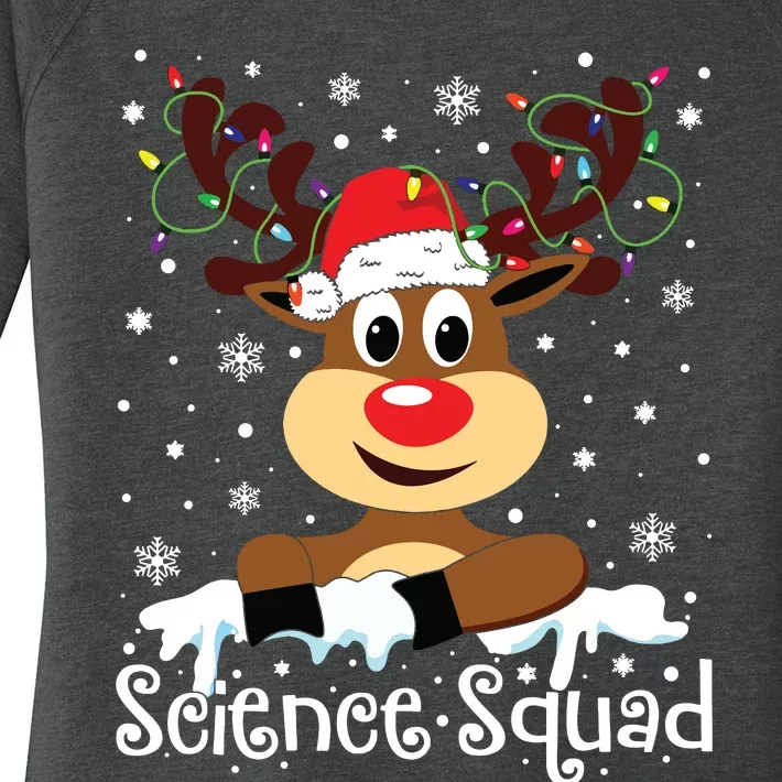 Science Teacher Squad Reindeer Christmas Teacher Xmas Lights Women's Perfect Tri Tunic Long Sleeve Shirt