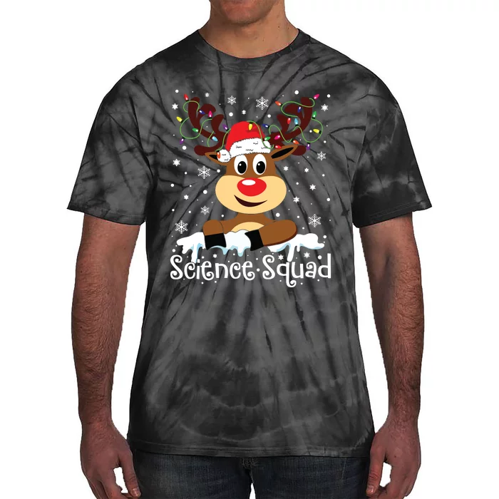 Science Teacher Squad Reindeer Christmas Teacher Xmas Lights Tie-Dye T-Shirt