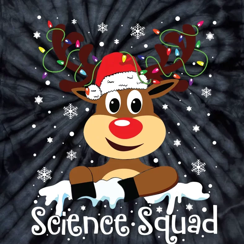 Science Teacher Squad Reindeer Christmas Teacher Xmas Lights Tie-Dye T-Shirt